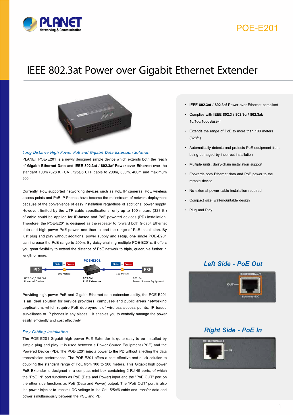 IEEE 802.3At Power Over Gigabit Ethernet Extender