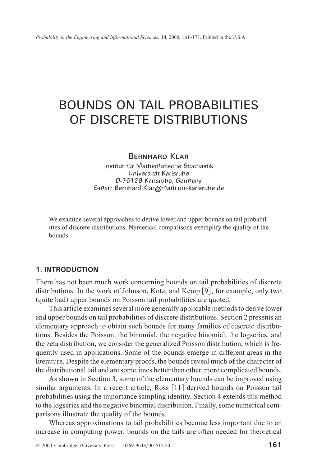 Bounds on Tail Probabilities of Discrete Distributions