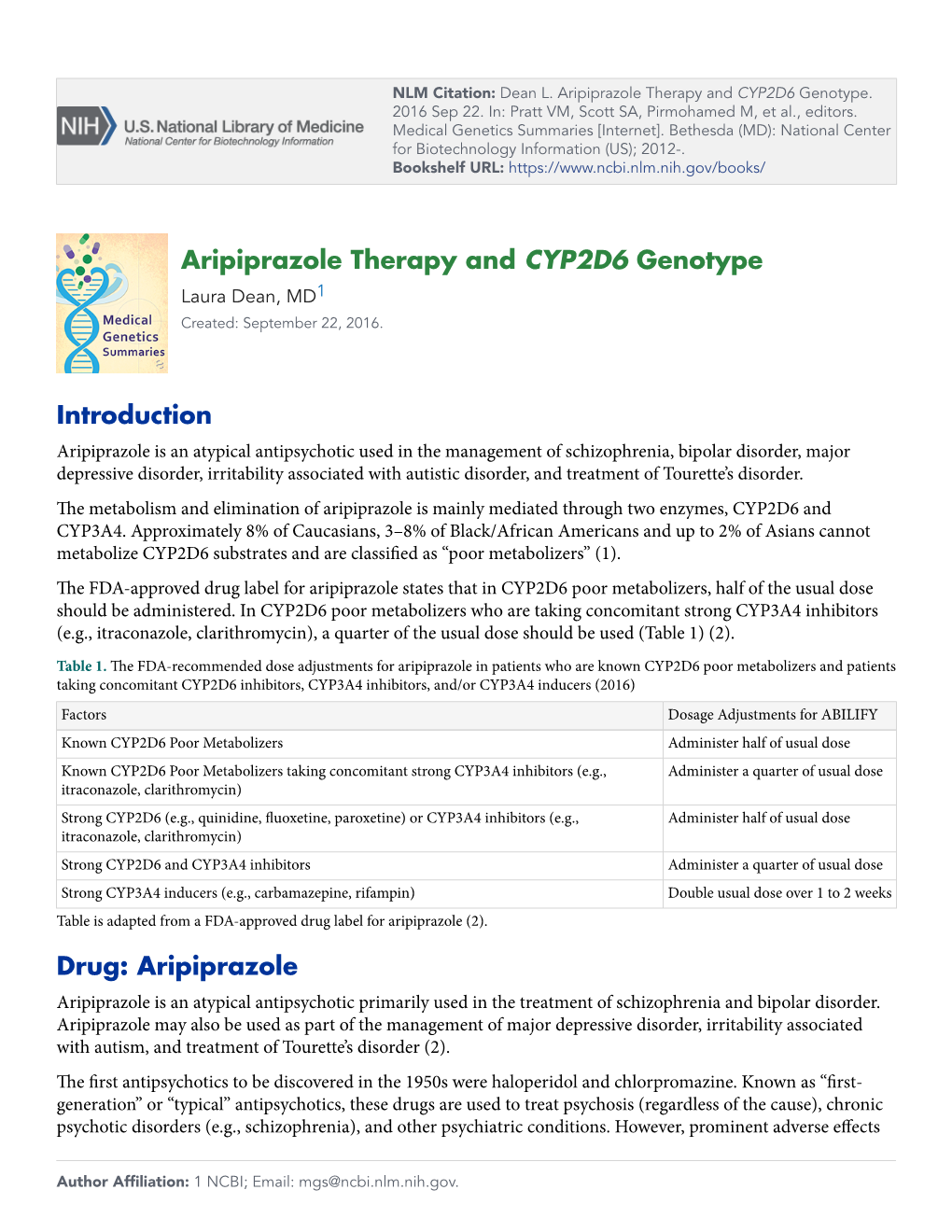 Aripiprazole Therapy and CYP2D6 Genotype