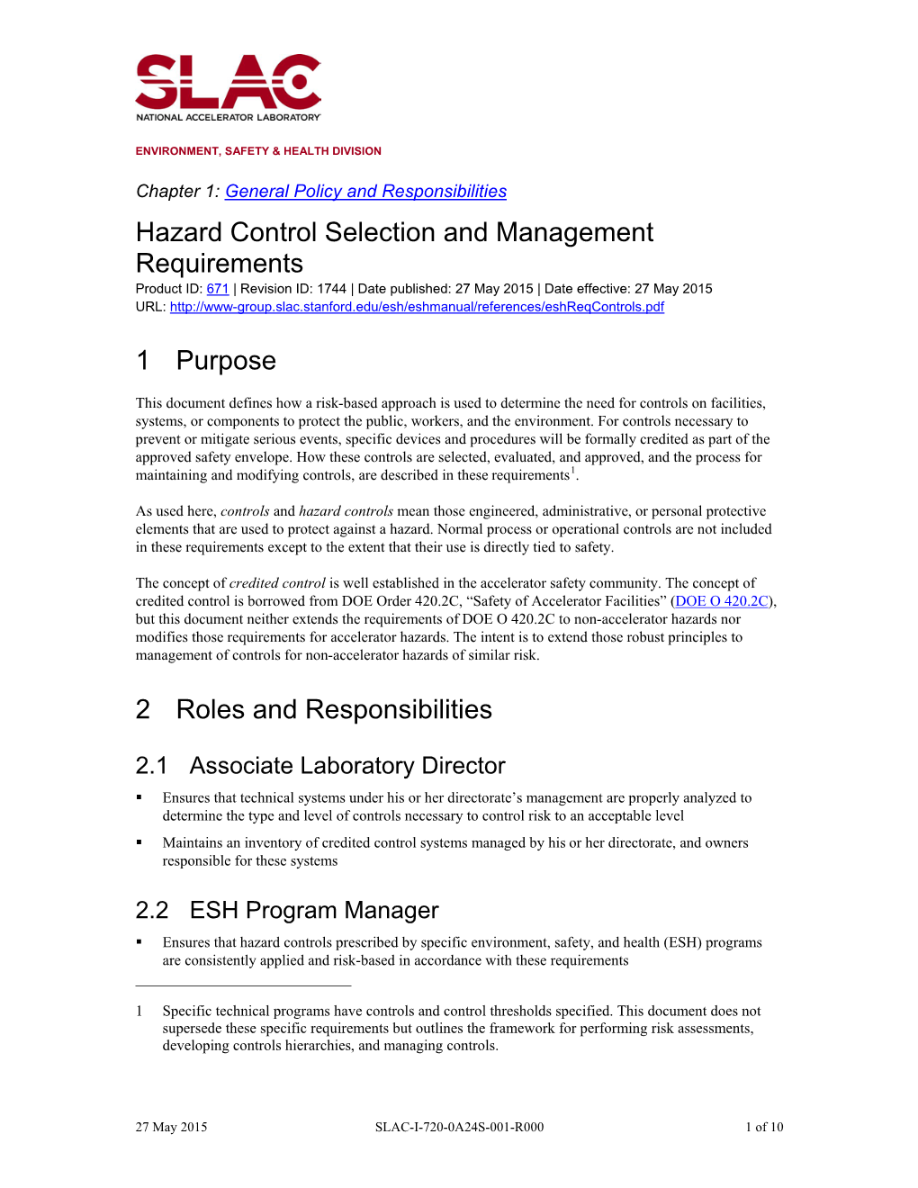 Hazard Control Selection and Management Requirements