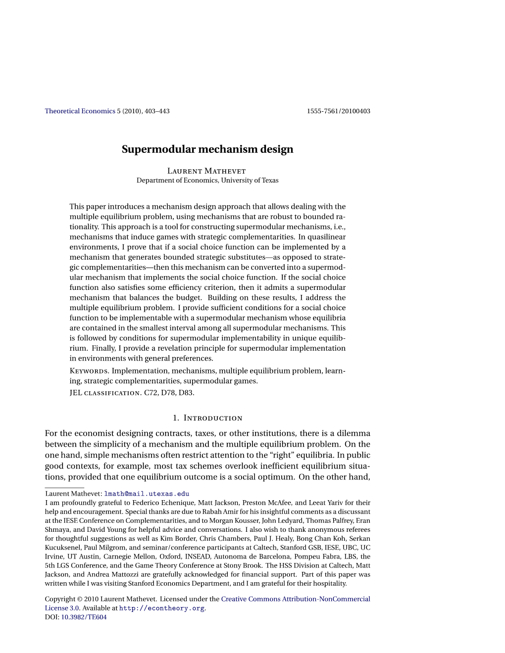 Supermodular Mechanism Design