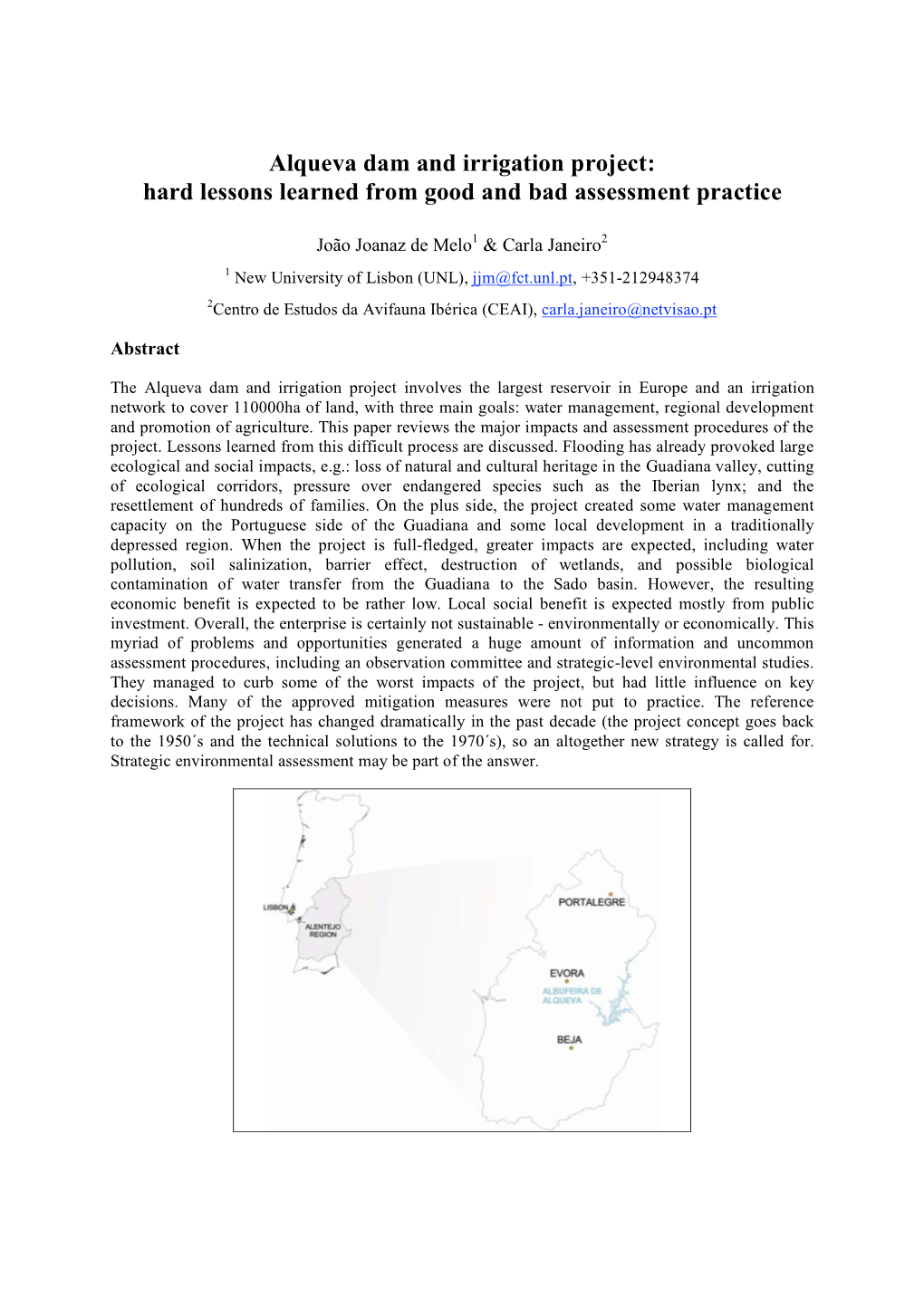 Alqueva Dam and Irrigation Project: Hard Lessons Learned from Good and Bad Assessment Practice