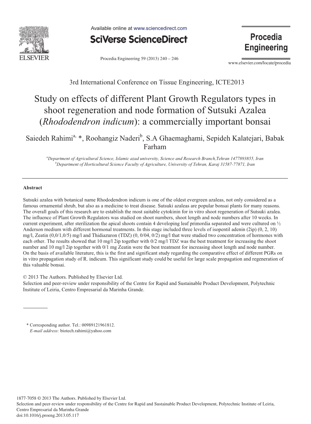 Study on Effects of Different Plant Growth Regulators