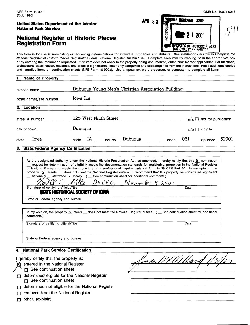 National Register of Historic Places Continuation Sheet Section Number 7 Page 1