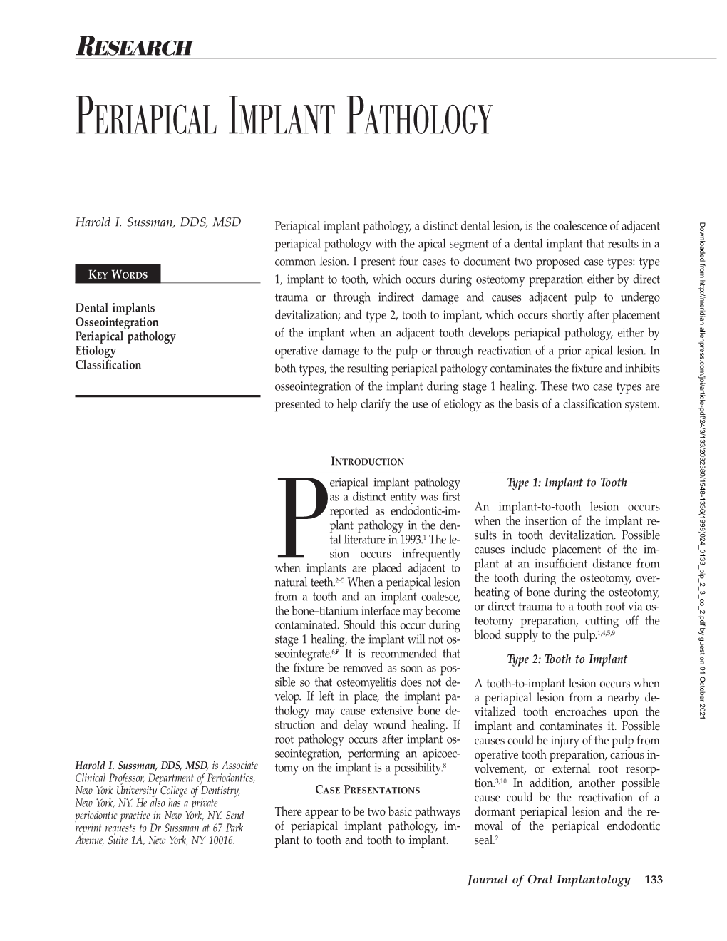 Periapical Implant Pathology