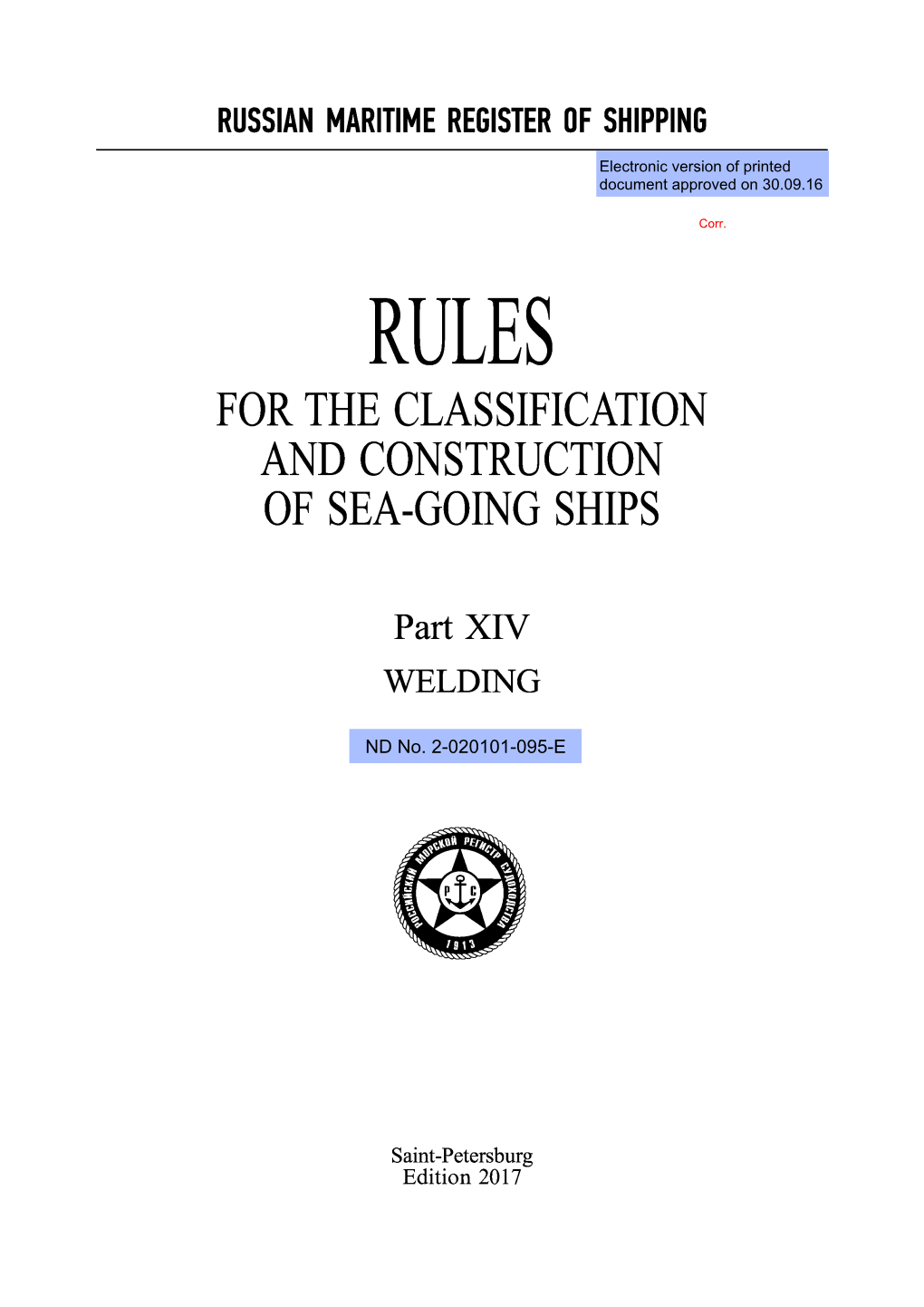 For the Classification and Construction of Sea-Going