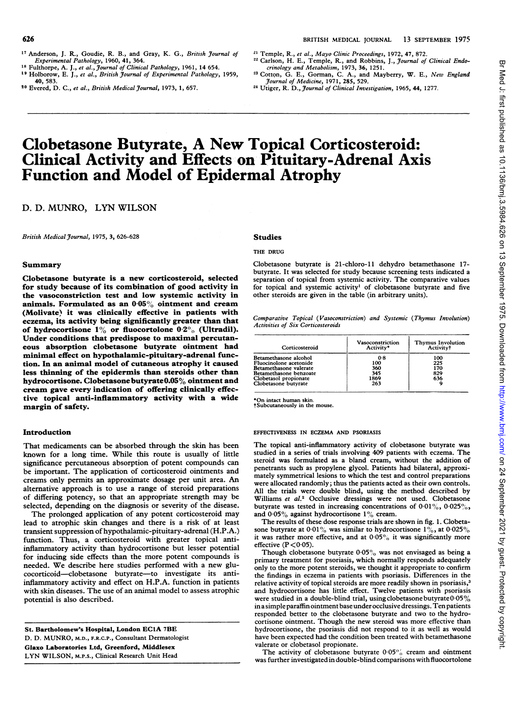 Clobetasone Butyrate, a New Topical Corticosteroid: Clinical Activity and Effects on Pituitary-Adrenal Axis Function and Model of Epidermal Atrophy