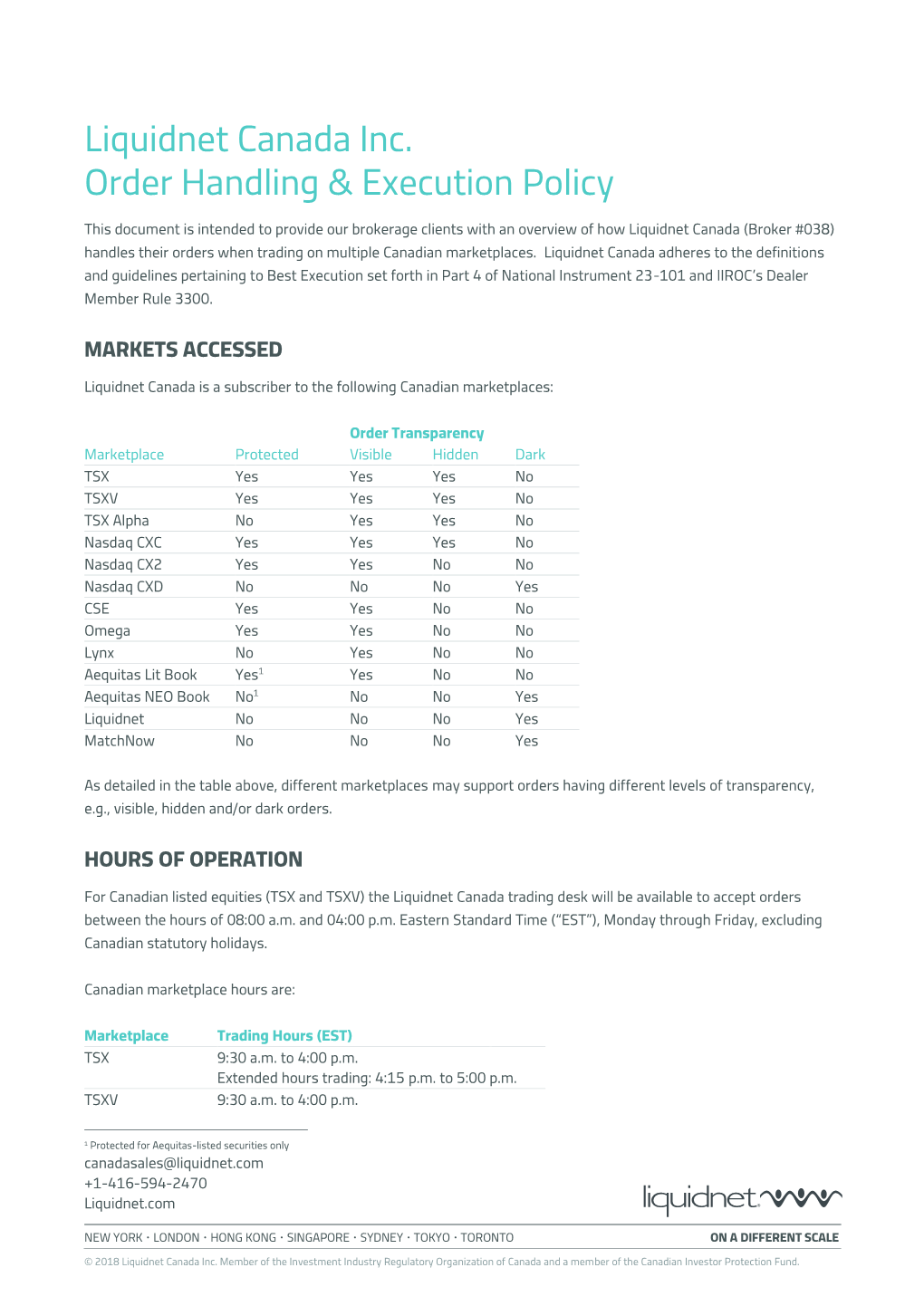 Liquidnet Canada Inc. Order Handling & Execution Policy