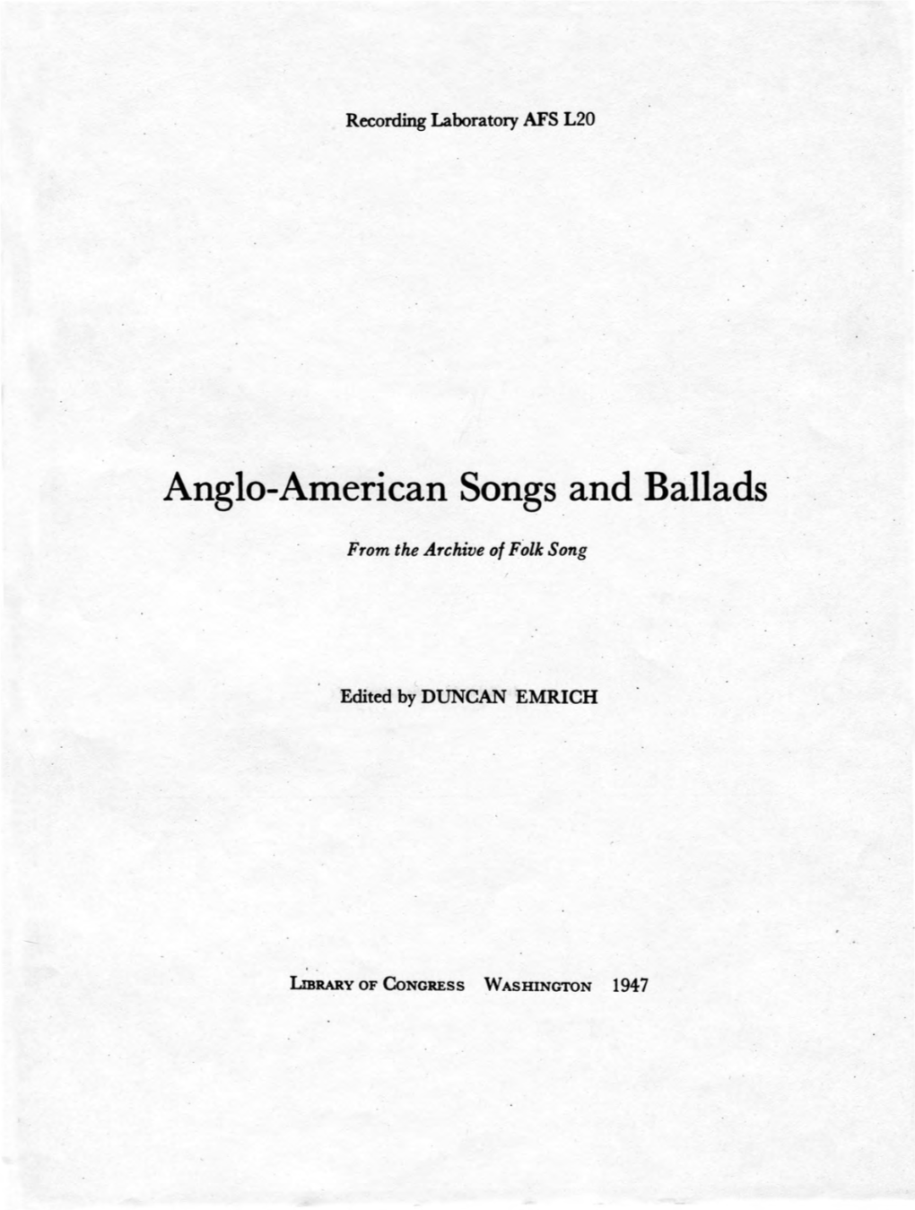 Anglo-American Songs and Ballads AFS