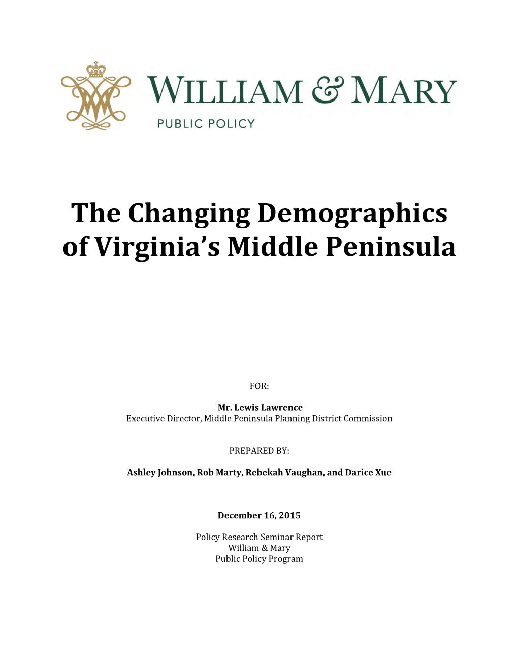 Middle Peninsula Demographic Study