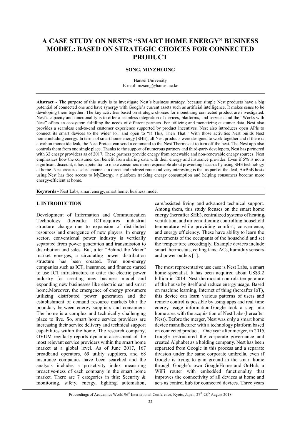 A Case Study on Nest's “Smart Home Energy” Business Model: Based on Strategic Choices for Connected Product