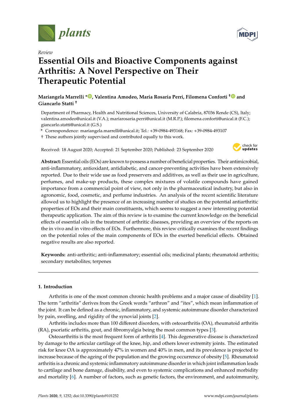 Essential Oils and Bioactive Components Against Arthritis: a Novel Perspective on Their Therapeutic Potential