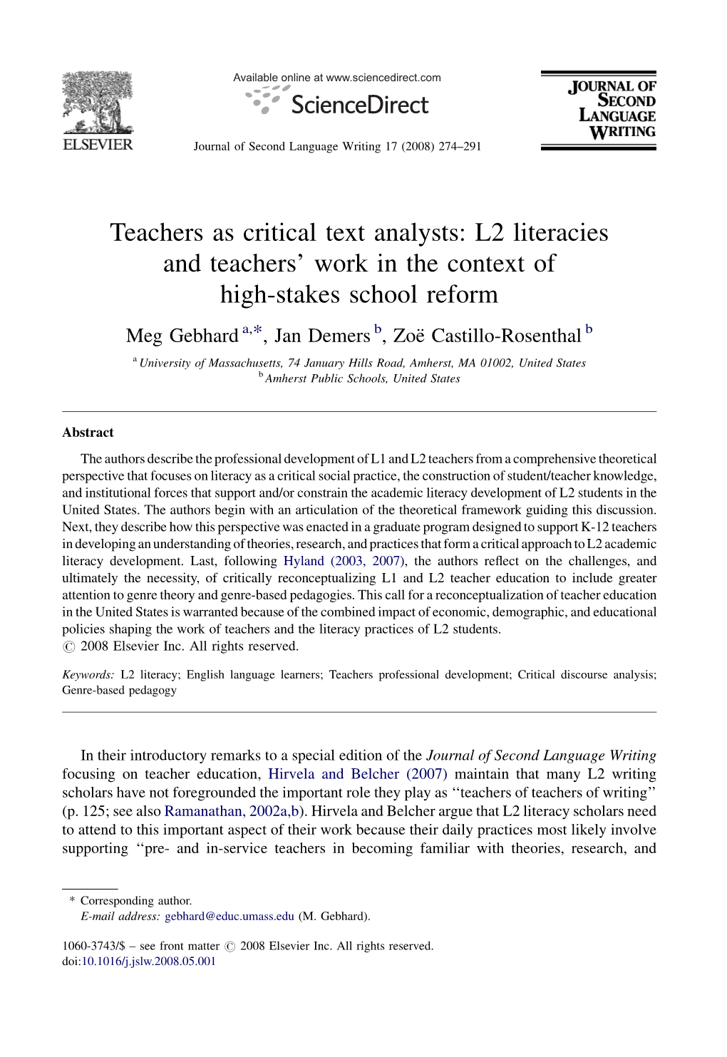 L2 Literacies and Teachers' Work in the Context of High-Stakes School Reform