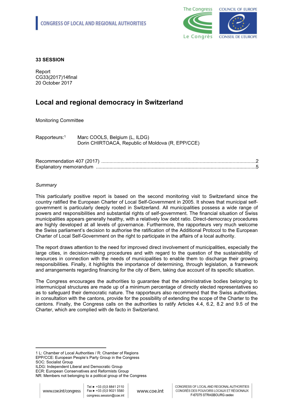 Local and Regional Democracy in Switzerland