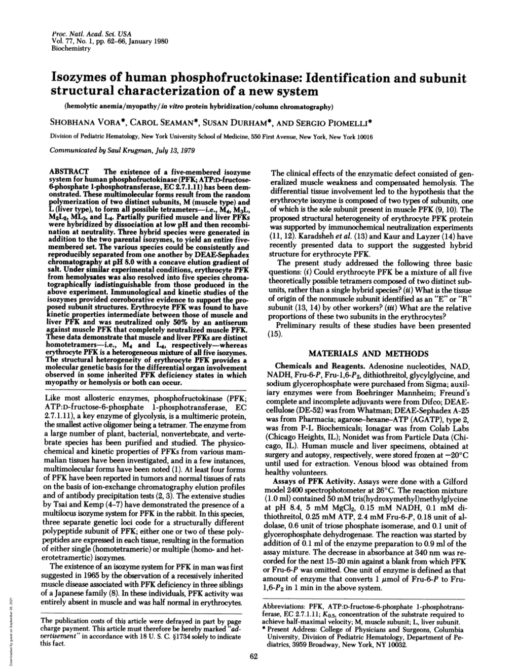 Isozymes of Human Phosphofructokinase