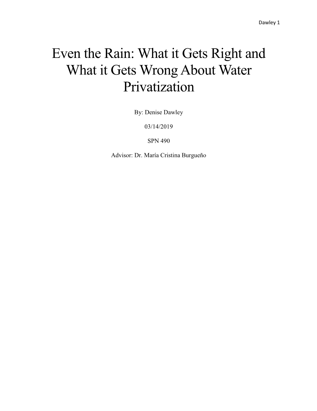 Even the Rain: What It Gets Right and What It Gets Wrong About Water Privatization