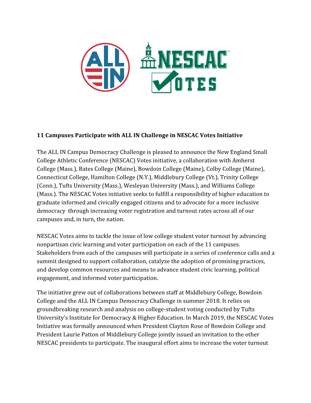 NESCAC Votes Initiative