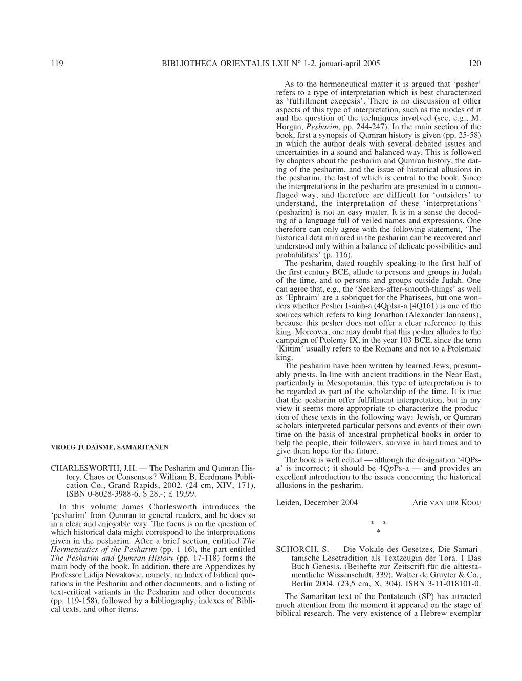 CHARLESWORTH, J.H. — the Pesharim and Qumran His- Tory