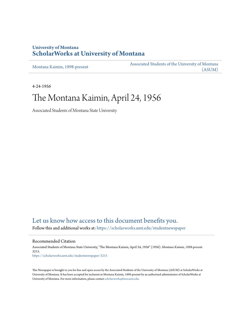 The Montana Kaimin, April 24, 1956