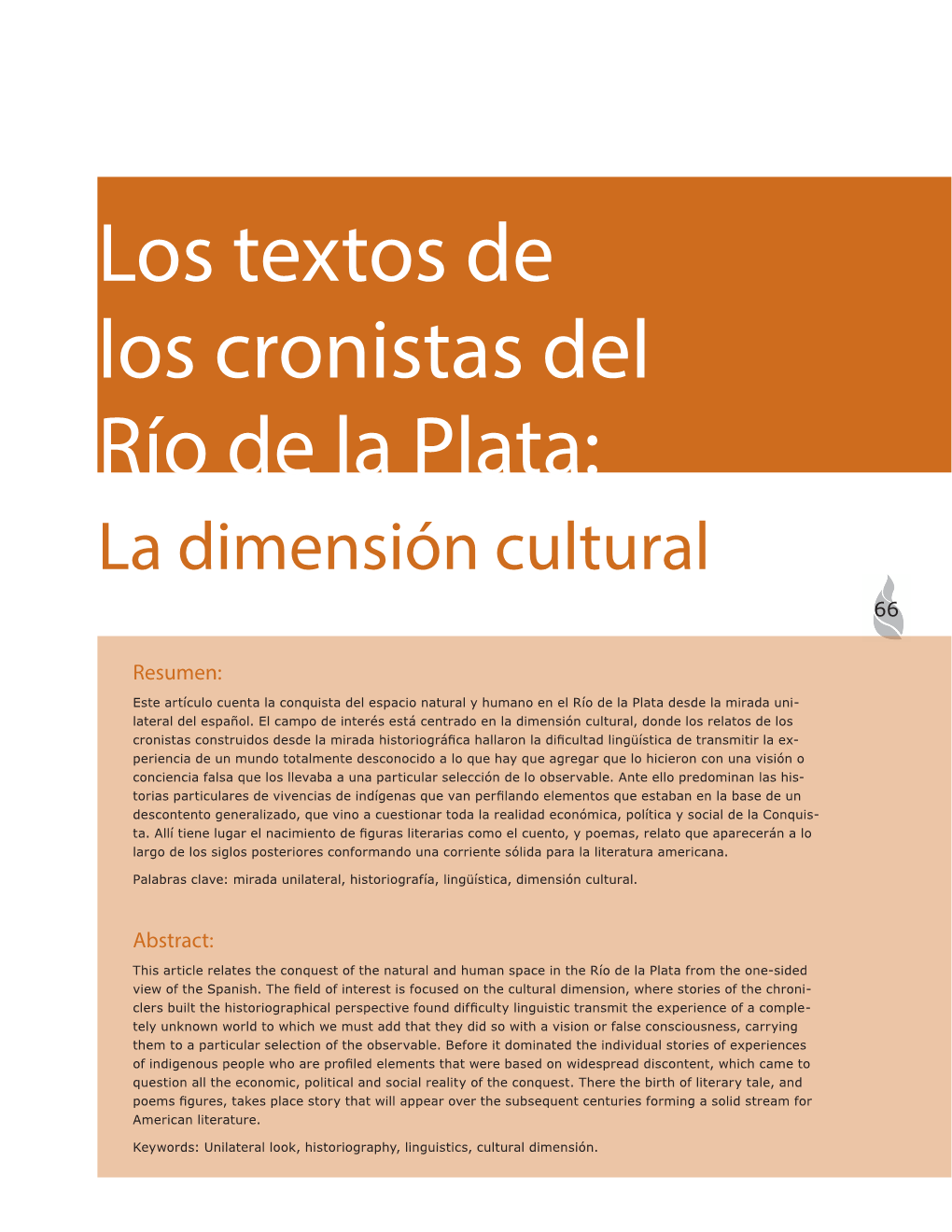 Los Textos De Los Cronistas Del Río De La Plata: La Dimensión Cultural 66