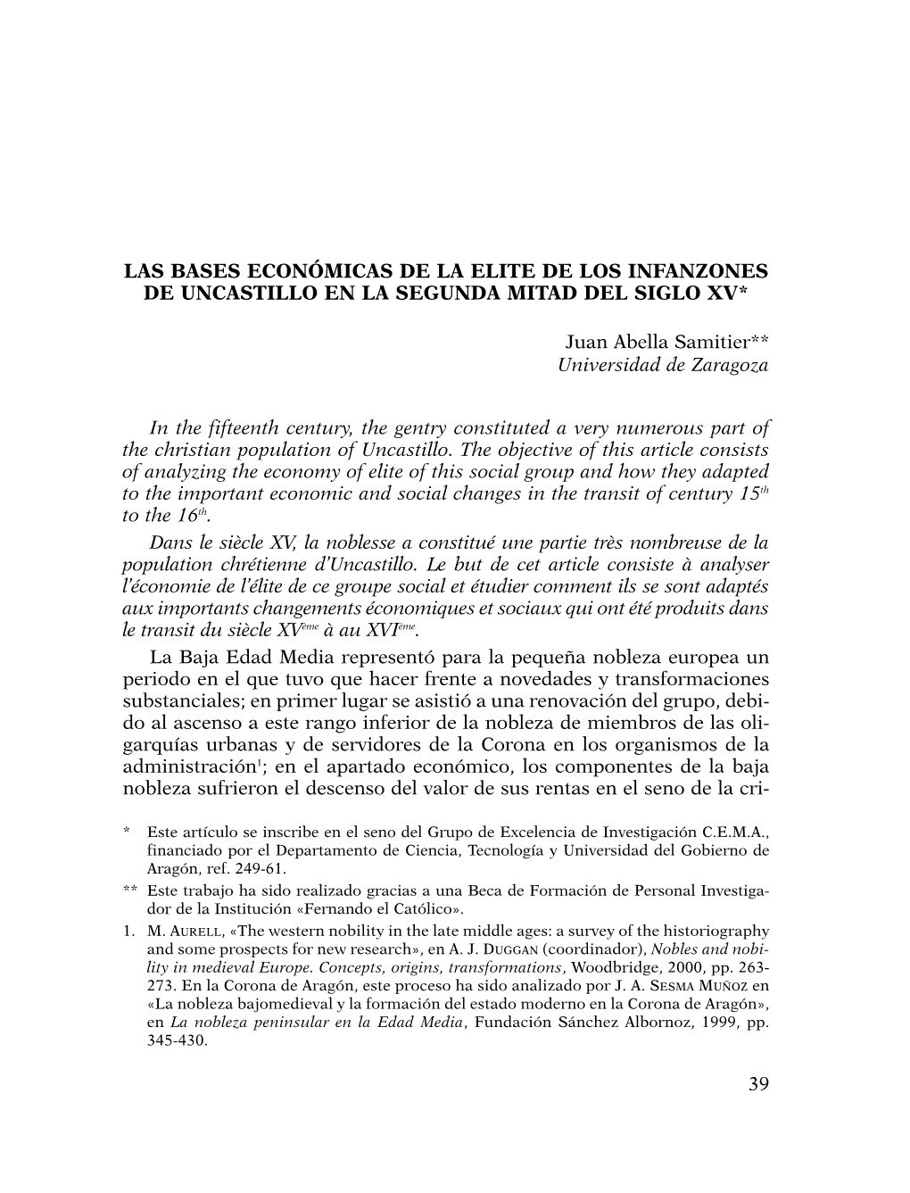 Las Bases Económicas De La Elite De Los Infanzones De Uncastillo En La Segunda Mitad Del Siglo Xv*