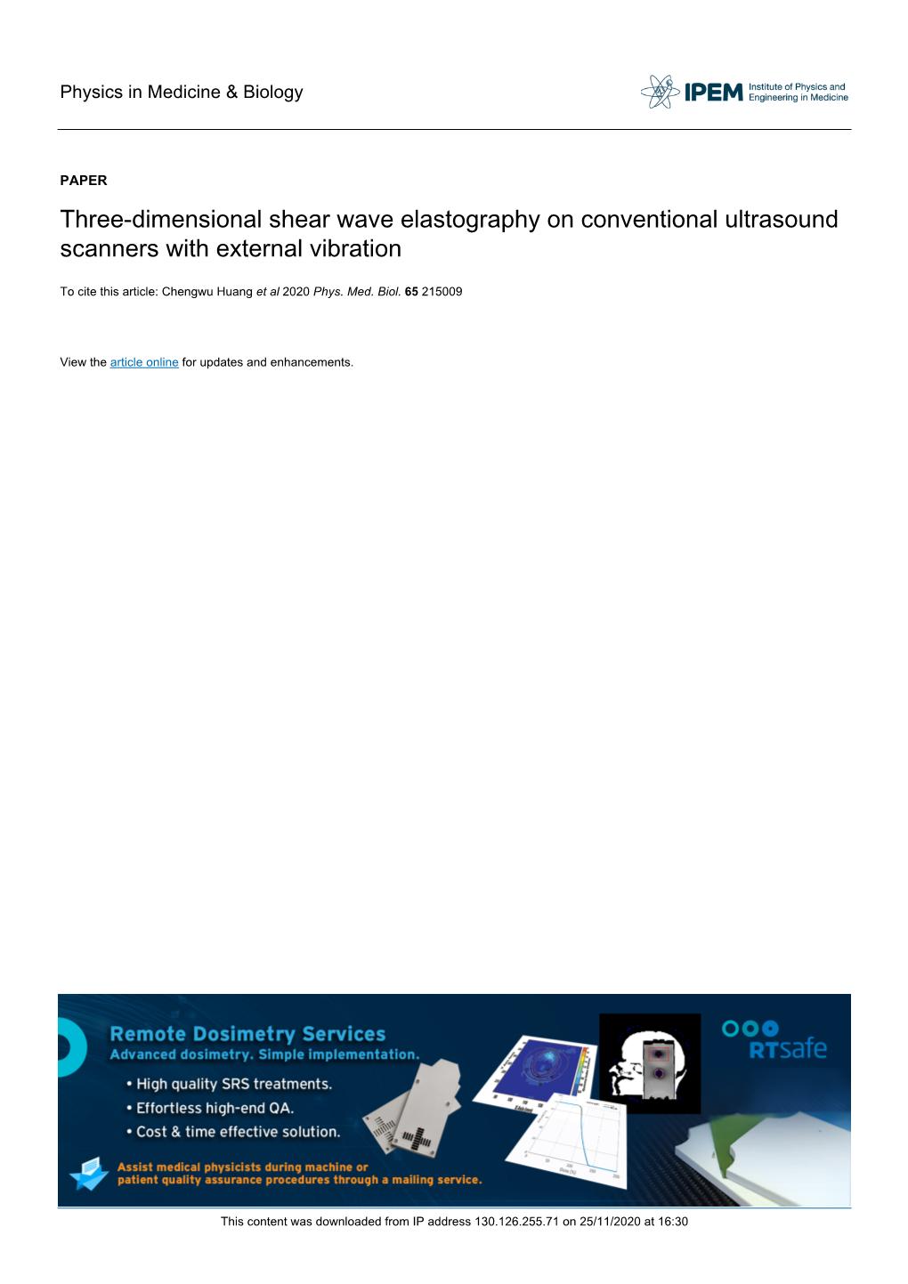 Three-Dimensional Shear Wave Elastography on Conventional Ultrasound Scanners with External Vibration