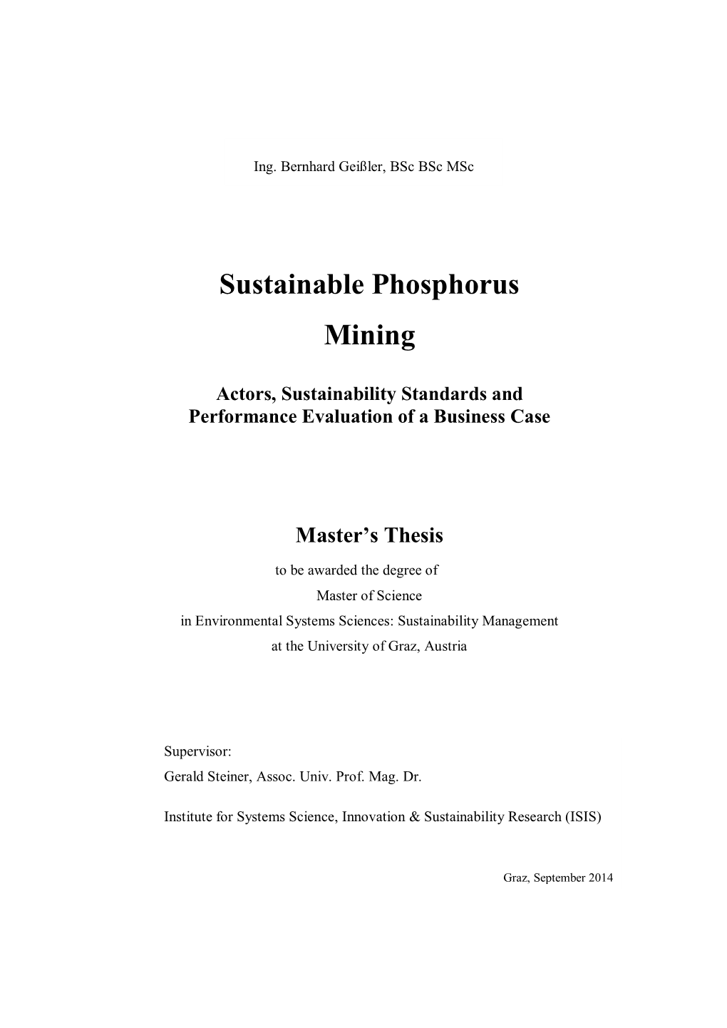 Sustainable Phosphorus Management