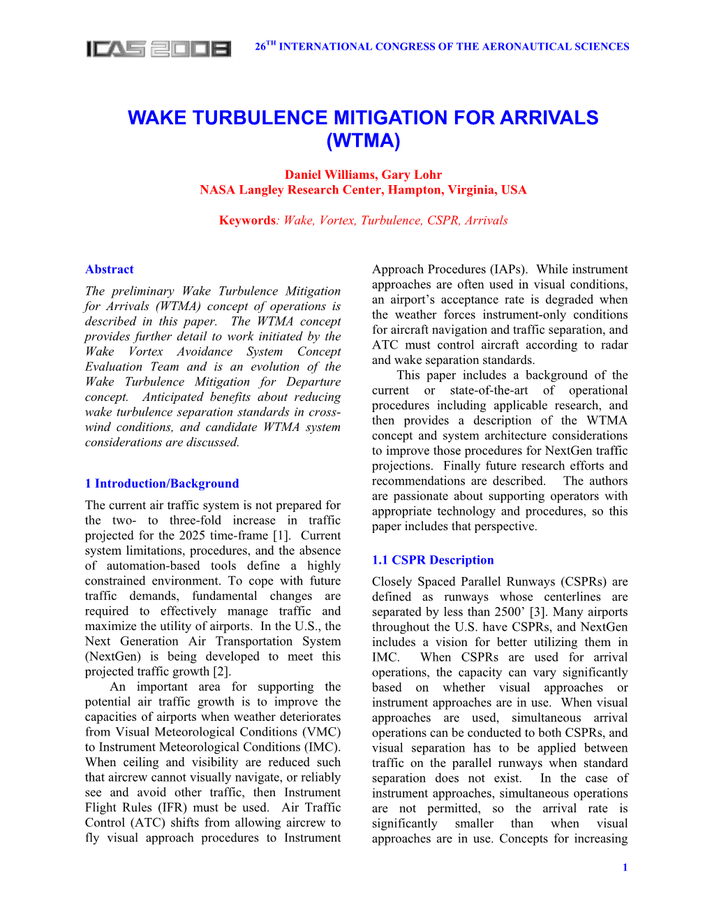 Wake Turbulence Mitigation for Arrivals (Wtma)