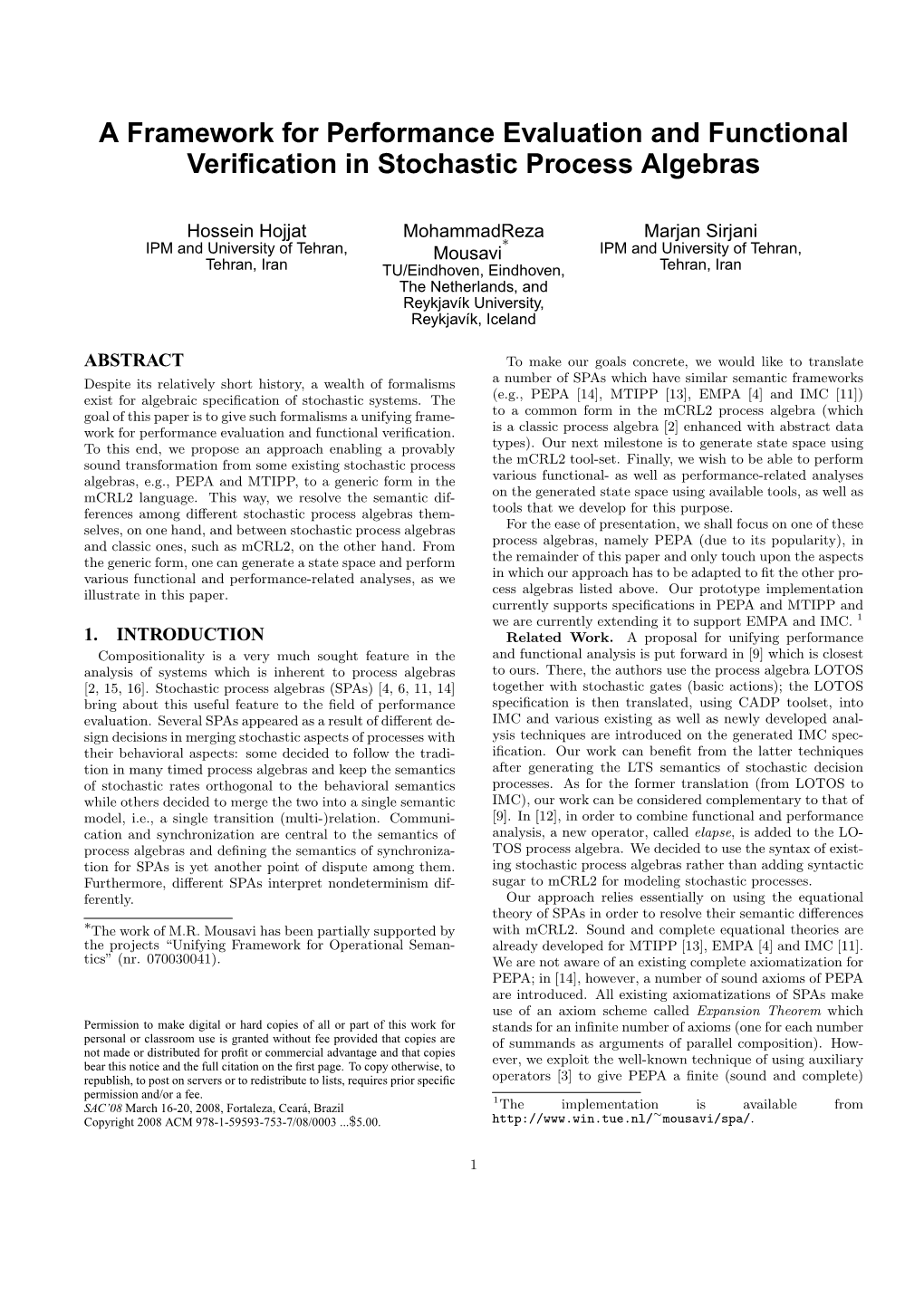 A Framework for Performance Evaluation and Verification in Stochastic Process Algebras