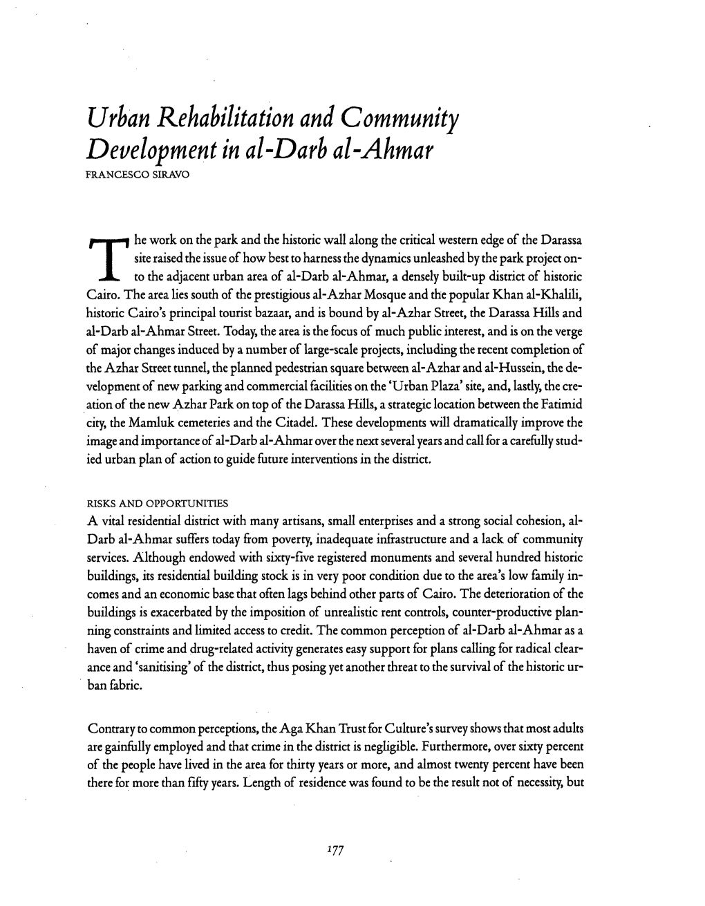 Urban Rehabilitation and Community Developmentin Al-Darbal-Ahmar FRANCESCO SIRAVO