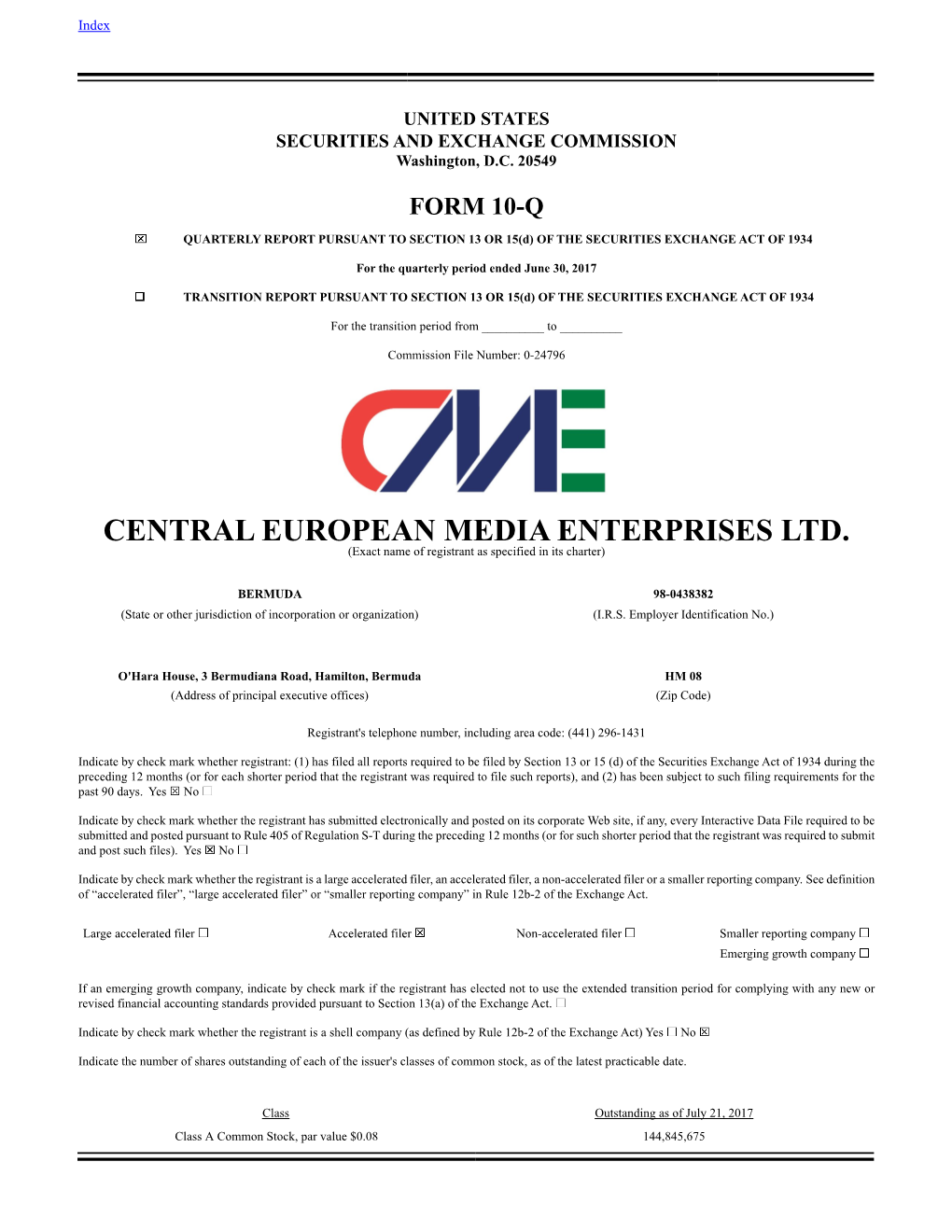 CENTRAL EUROPEAN MEDIA ENTERPRISES LTD. (Exact Name of Registrant As Specified in Its Charter)