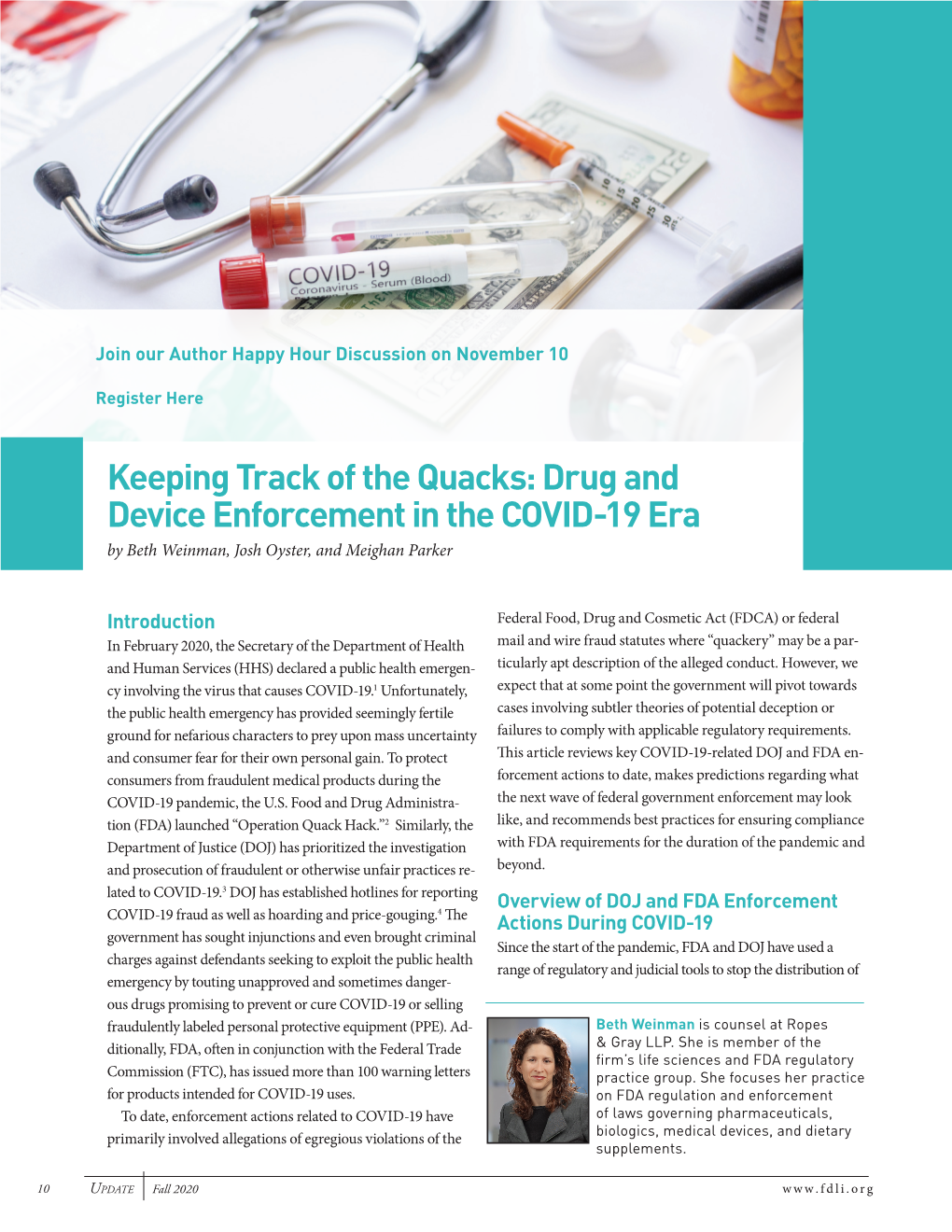 Keeping Track of the Quacks: Drug and Device Enforcement in the COVID-19 Era by Beth Weinman, Josh Oyster, and Meighan Parker