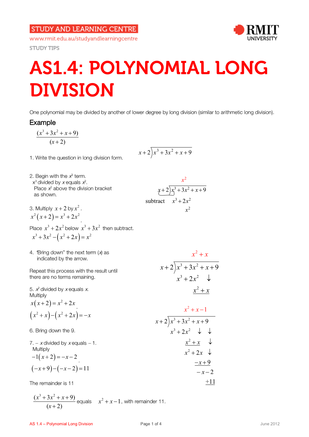 As1.4: Polynomial Long Division