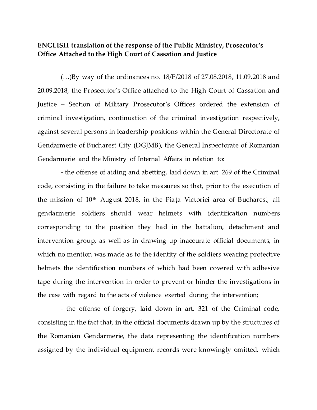 ENGLISH Translation of the Response of the Public Ministry, Prosecutor's