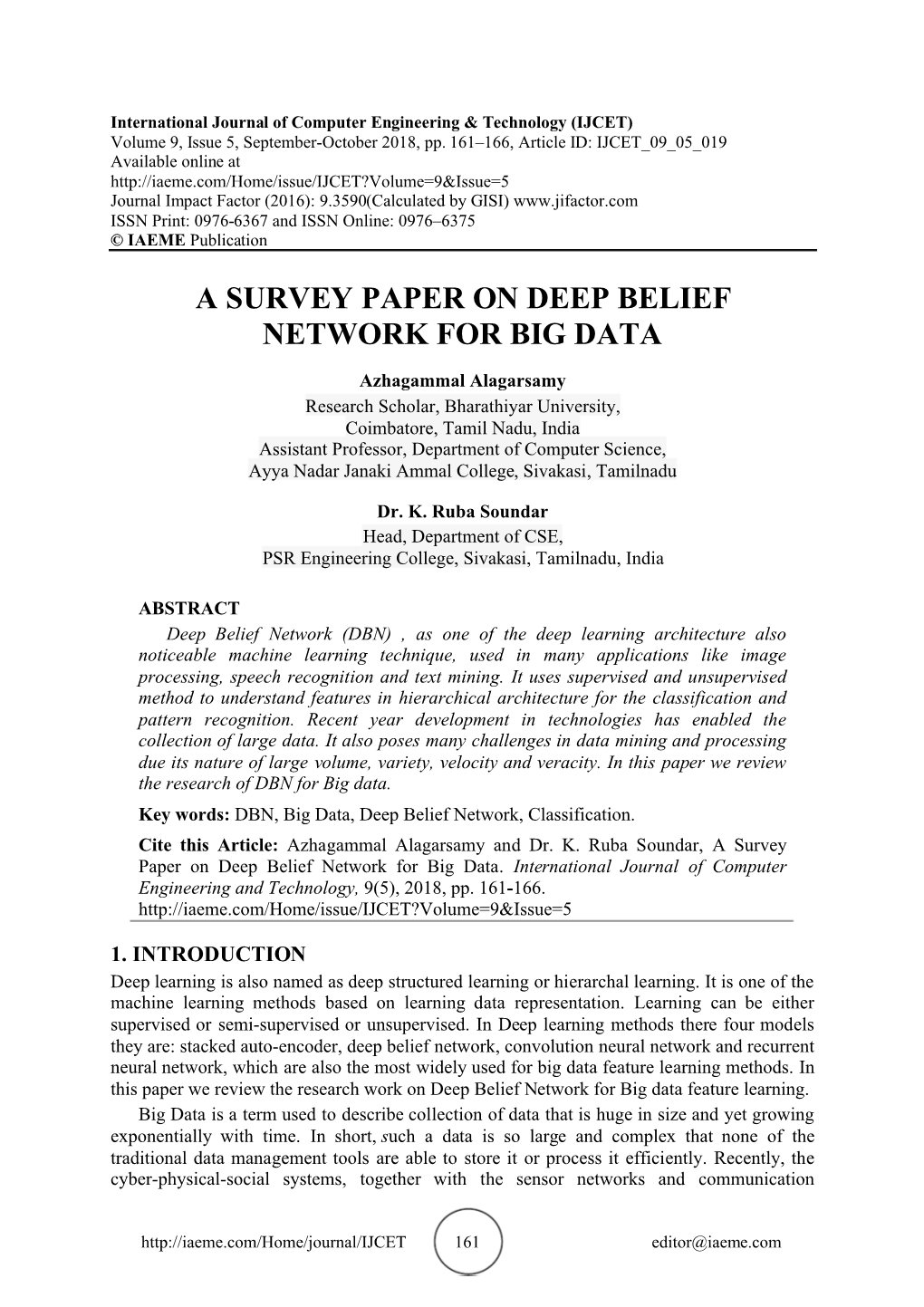 A Survey Paper on Deep Belief Network for Big Data