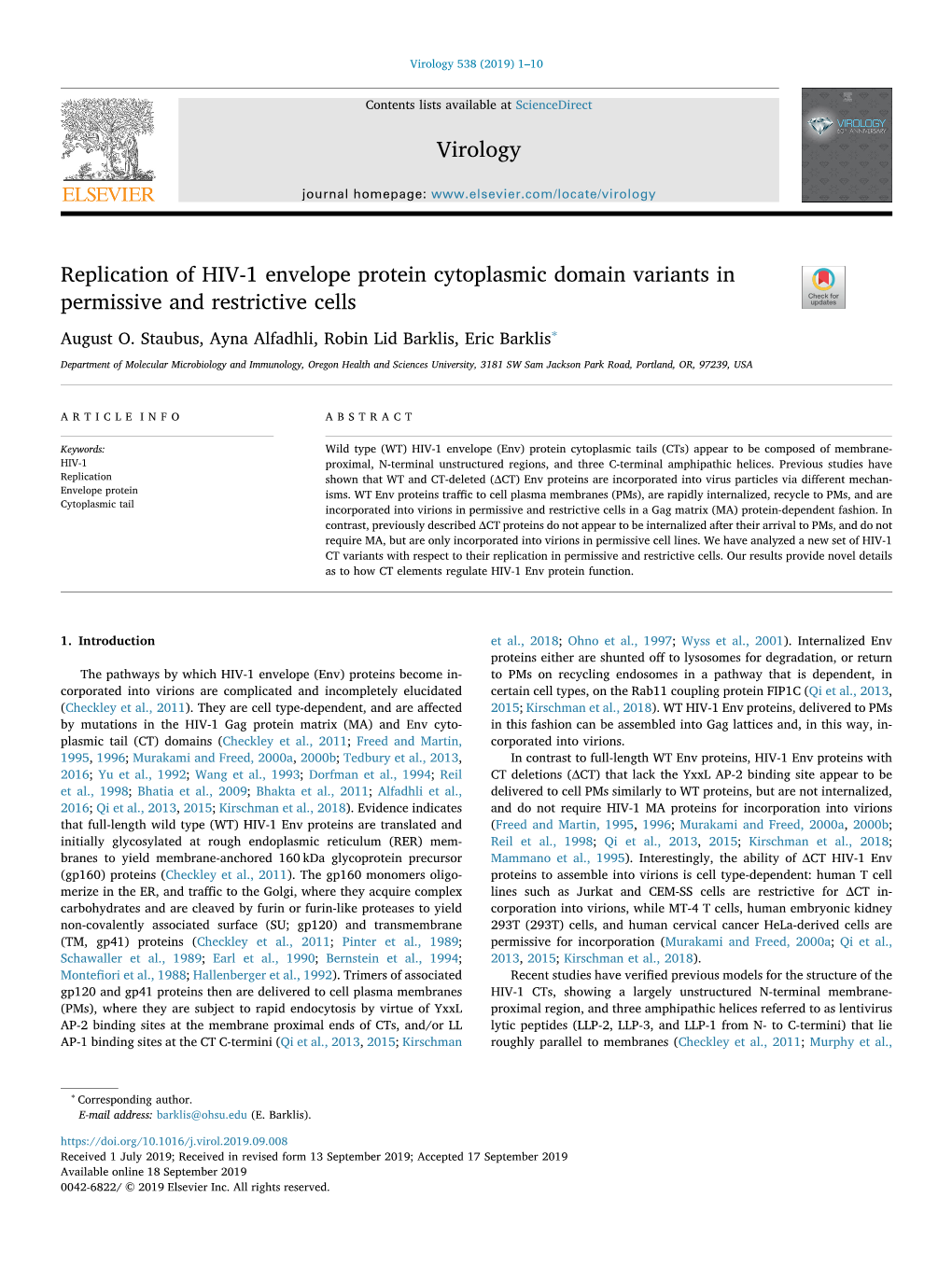 Replication of HIV-1 Envelope Protein Cytoplasmic Domain Variants in Permissive and Restrictive Cells T