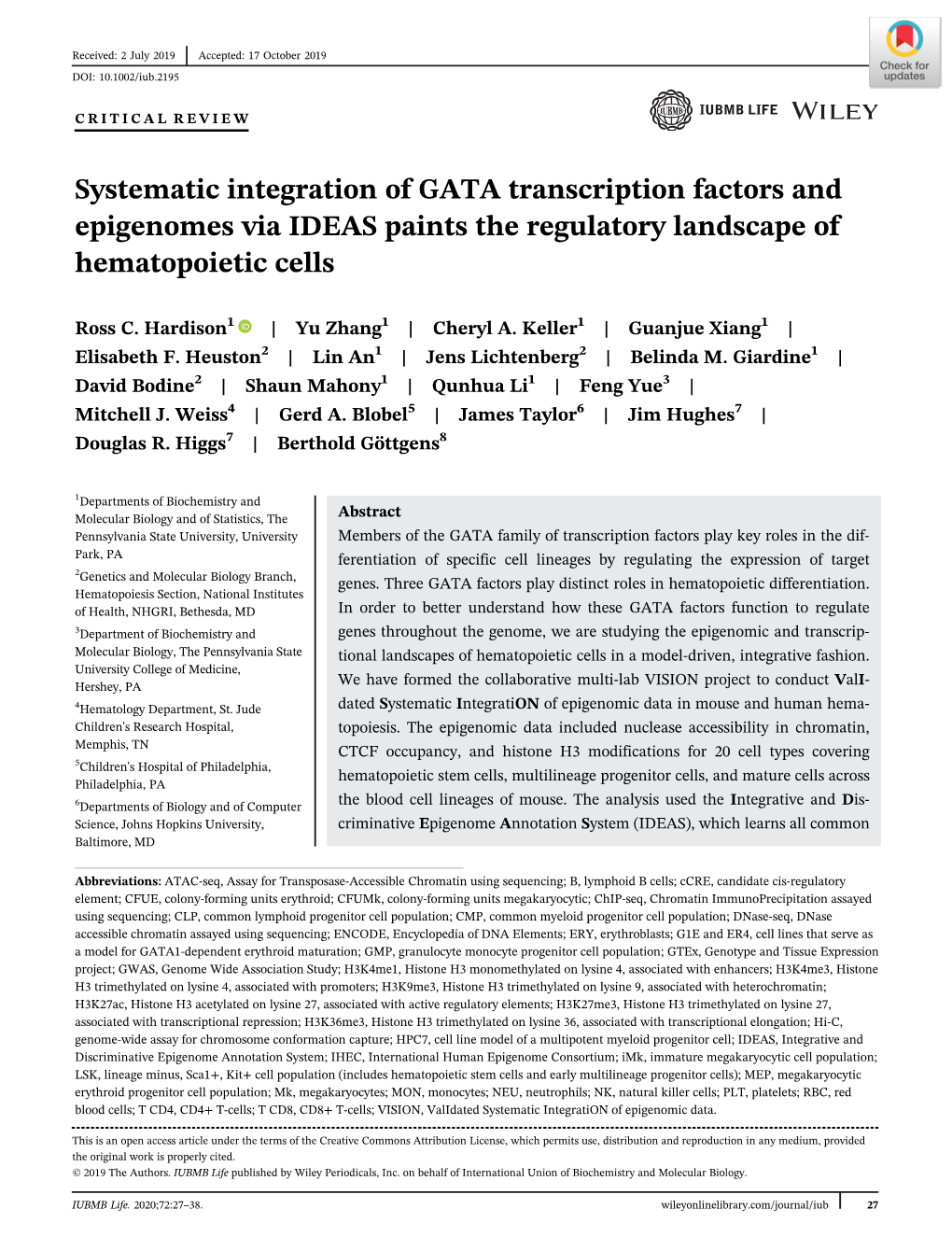 Systematic Integration of GATA Transcription Factors and Epigenomes Via IDEAS Paints the Regulatory Landscape of Hematopoietic Cells
