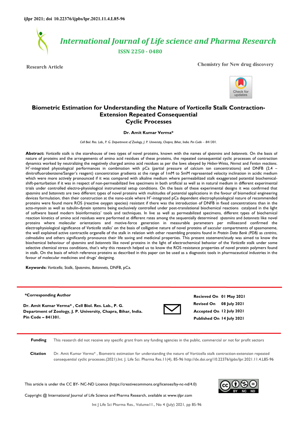 International Journal of Life Science and Pharma Research ISSN 2250 - 0480