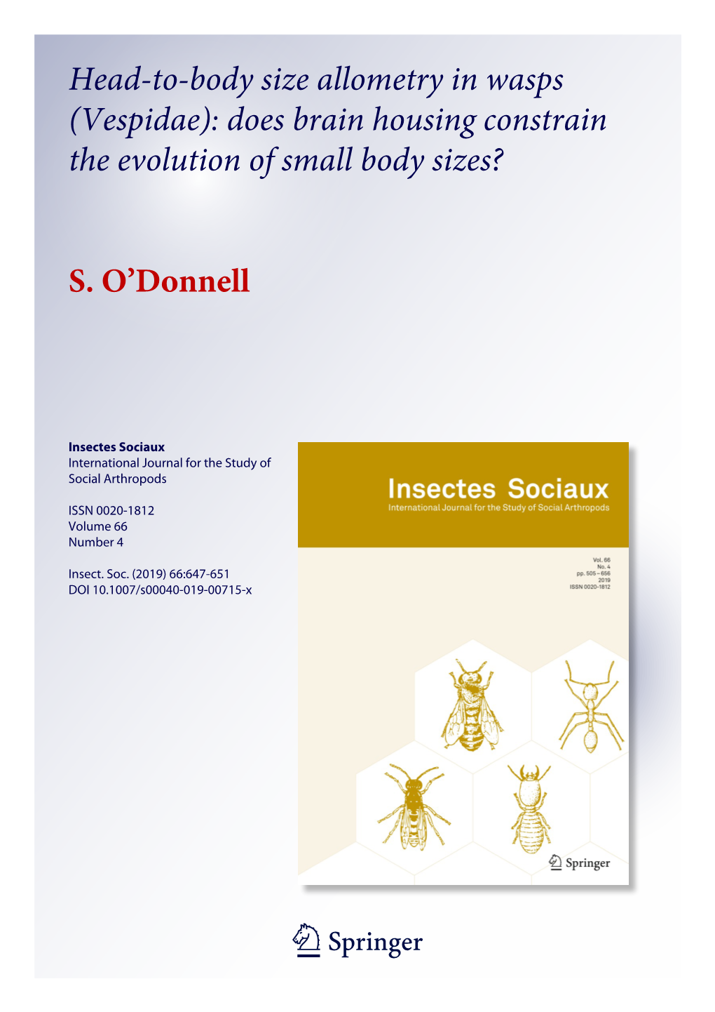 Head-To-Body Size Allometry in Wasps (Vespidae): Does Brain Housing Constrain the Evolution of Small Body Sizes?