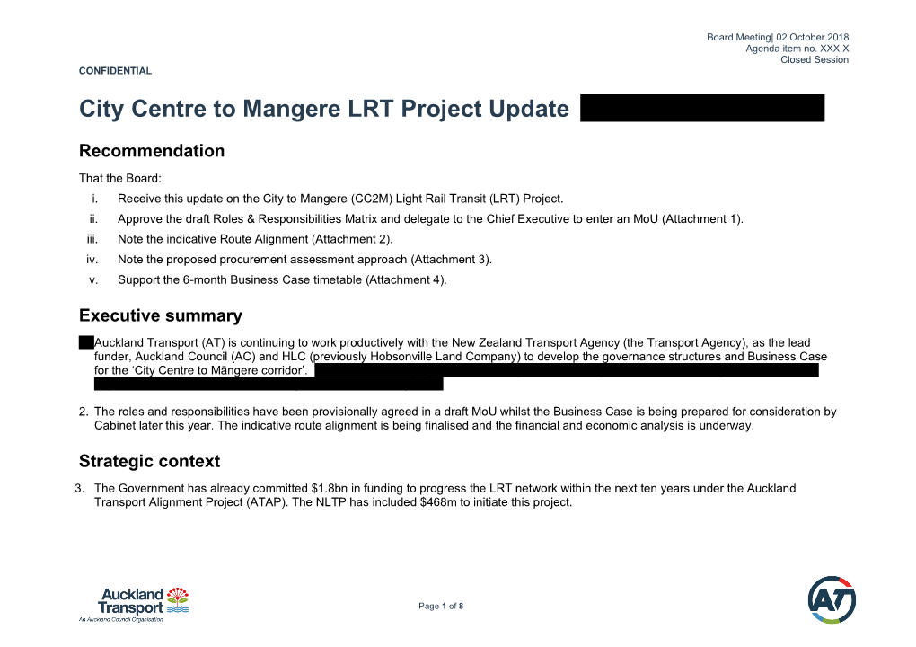 City Centre to Mangere LRT Project Update Highlights Indicate Potential Redactions