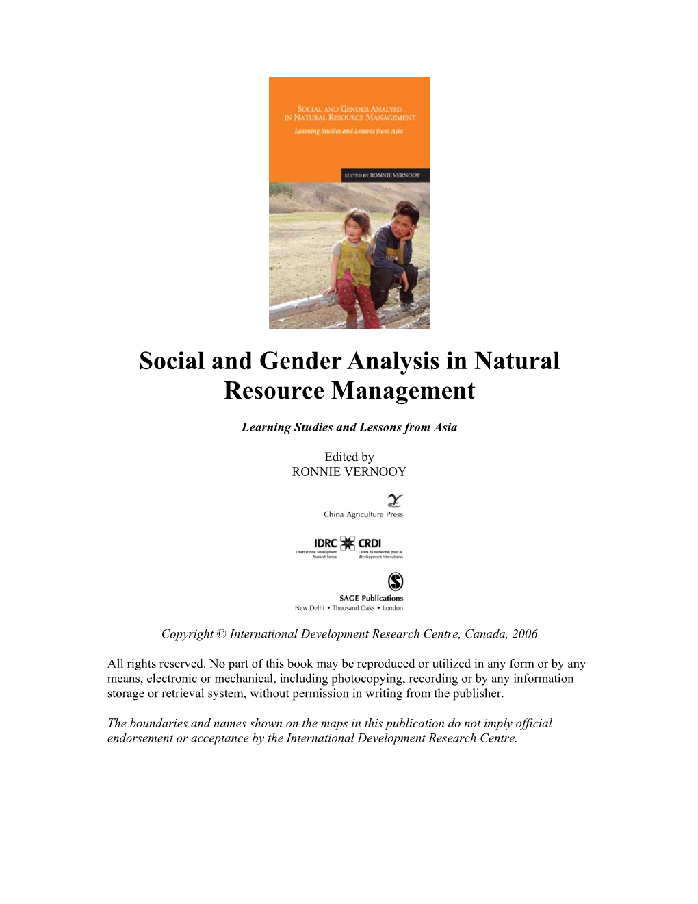 Social and Gender Analysis in Natural Resource Management