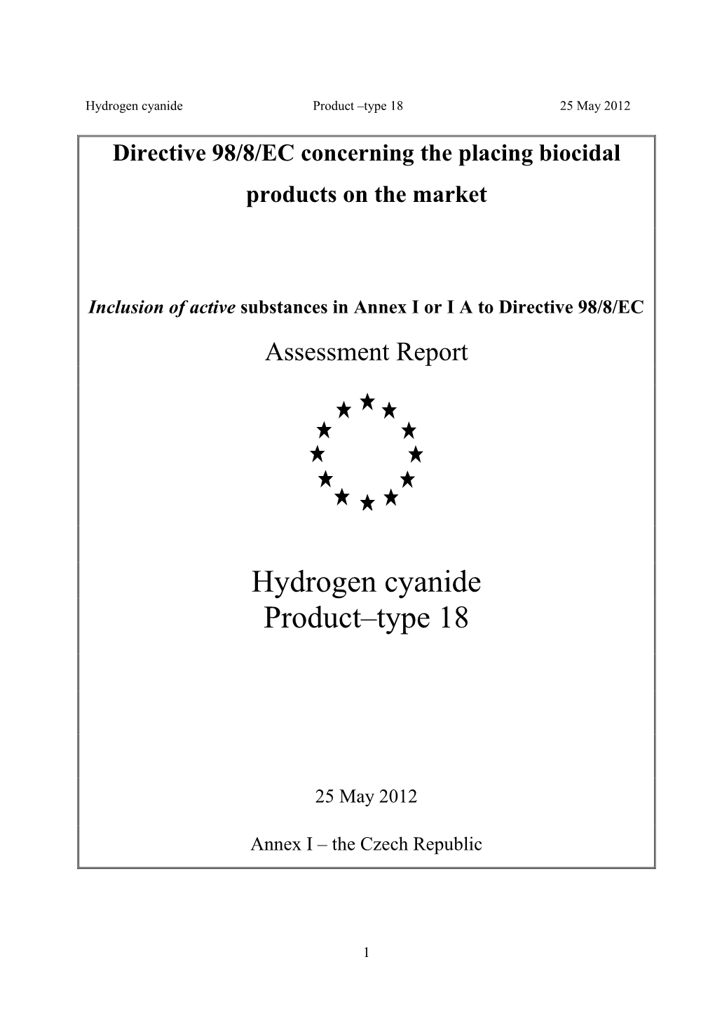 Hydrogen Cyanide Product –Type 18 25 May 2012