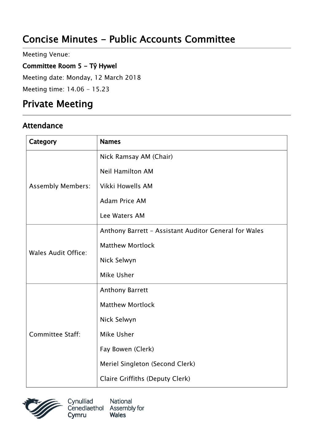 Concise Minutes - Public Accounts Committee