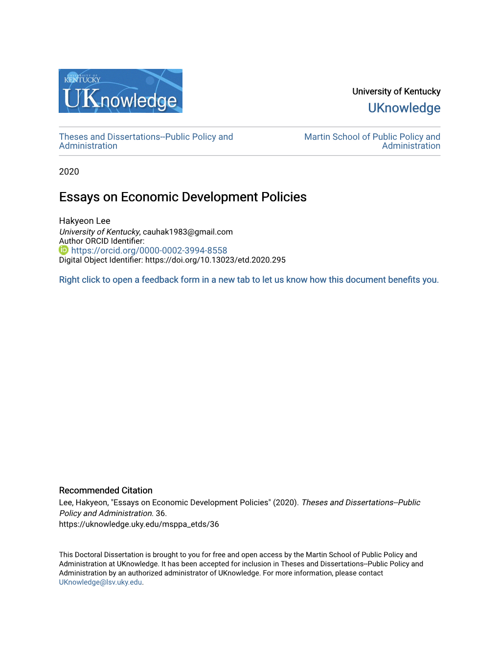 Essays on Economic Development Policies