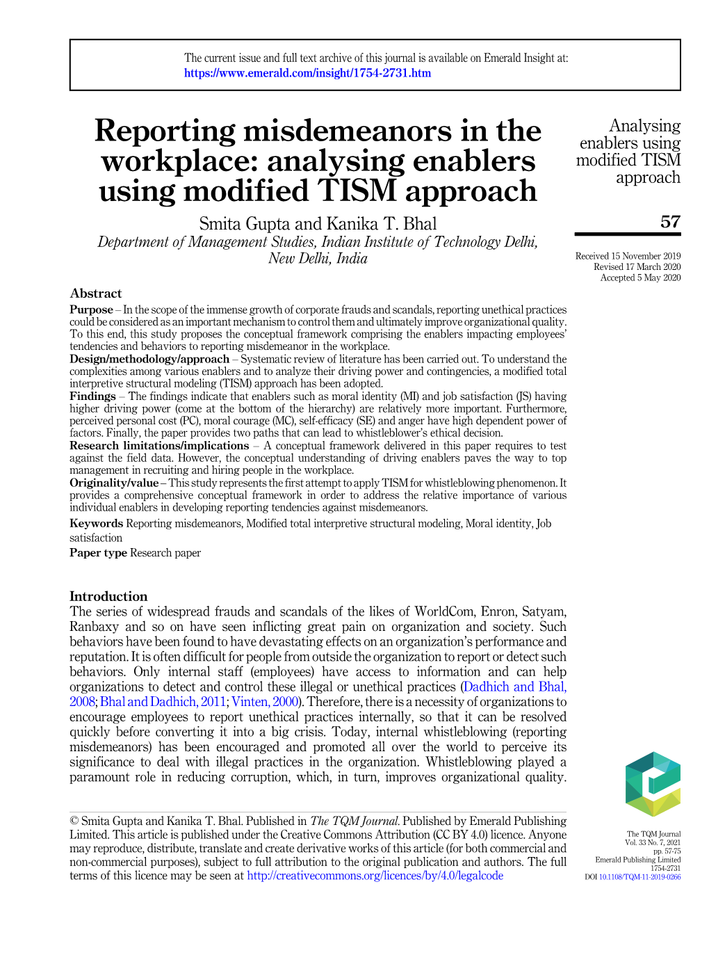 Analysing Enablers Using Modified TISM Approach