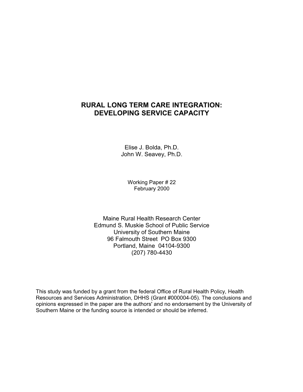 Developing Rural Long Term Care Service Capacity