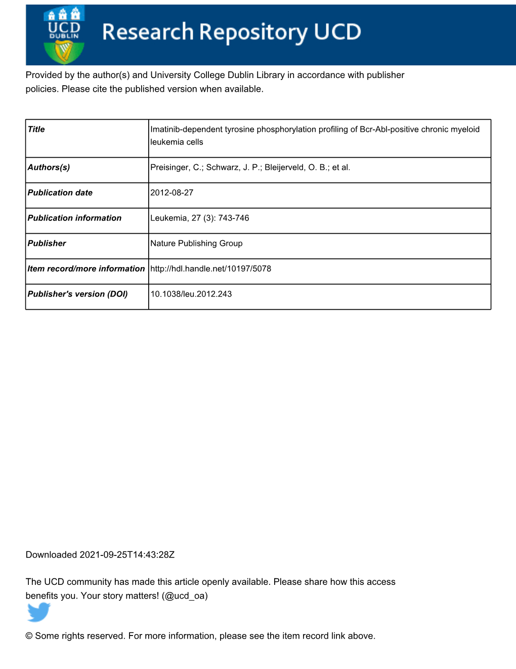 Imatinib Dependent Tyrosine Phosphorylation Profiling of Bcr-Abl