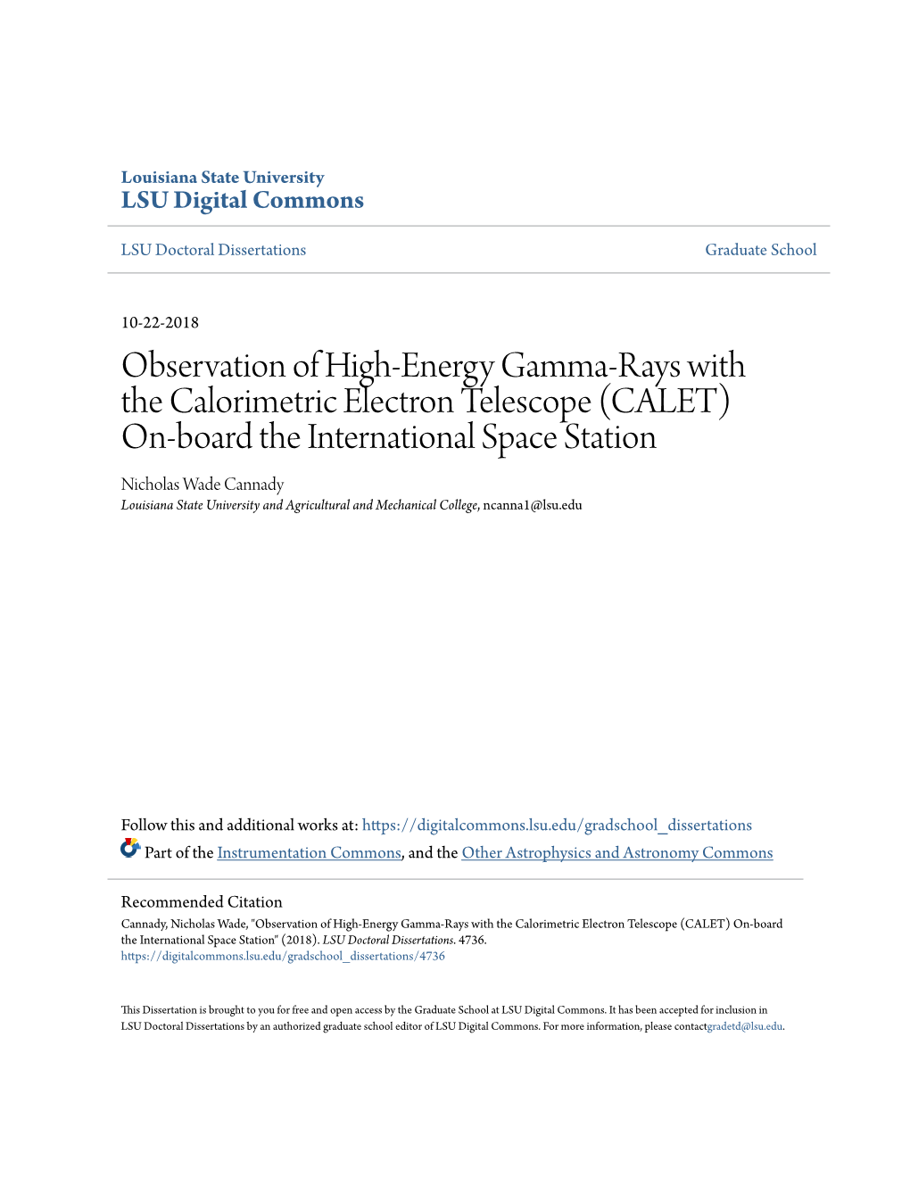 Observation of High-Energy Gamma-Rays with the Calorimetric