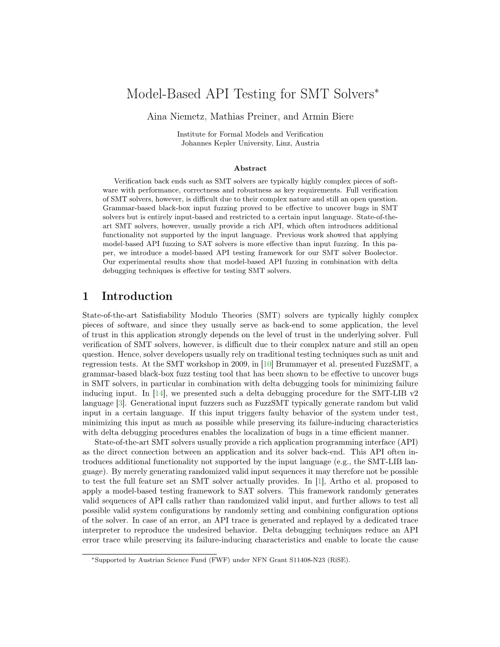 Model-Based API Testing for SMT Solvers∗