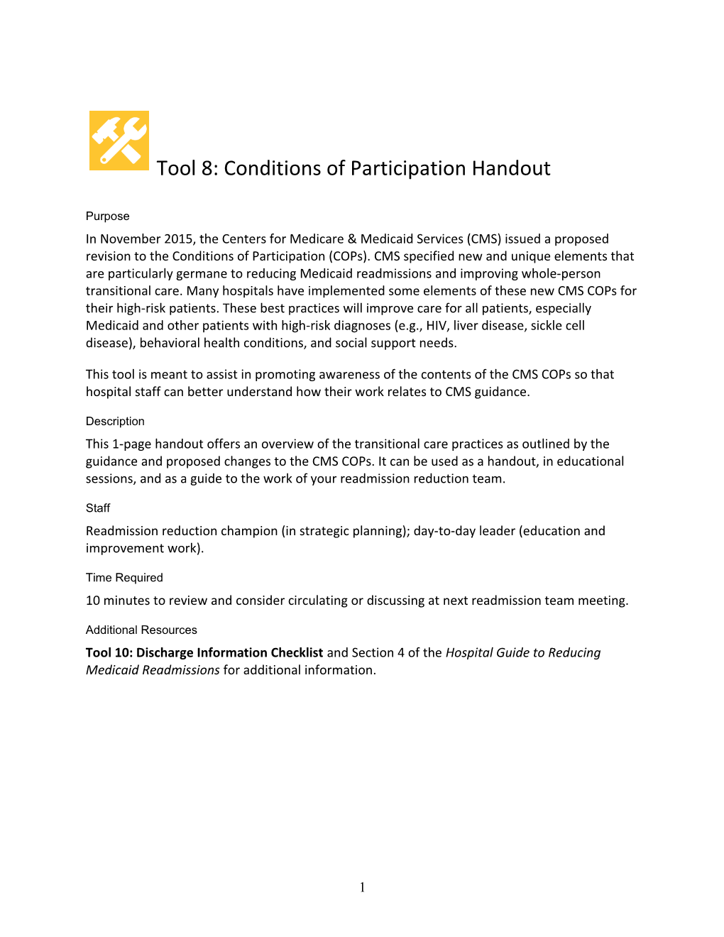 Tool 8: Conditions of Participation Handout